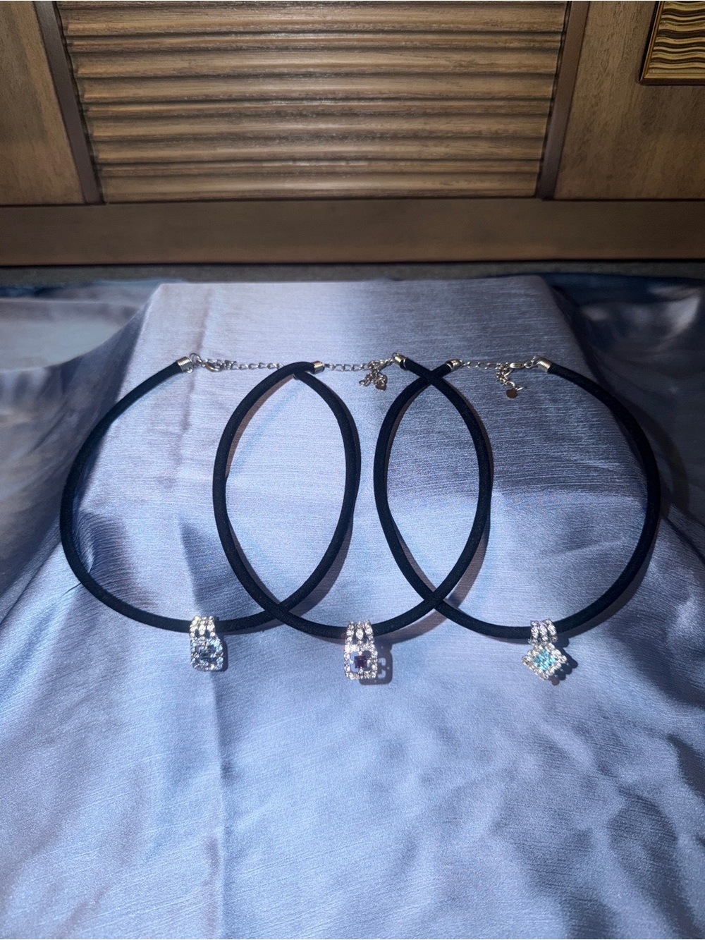 Black Choker Necklace with Sparkling Crystal Pendant - Pack of 3